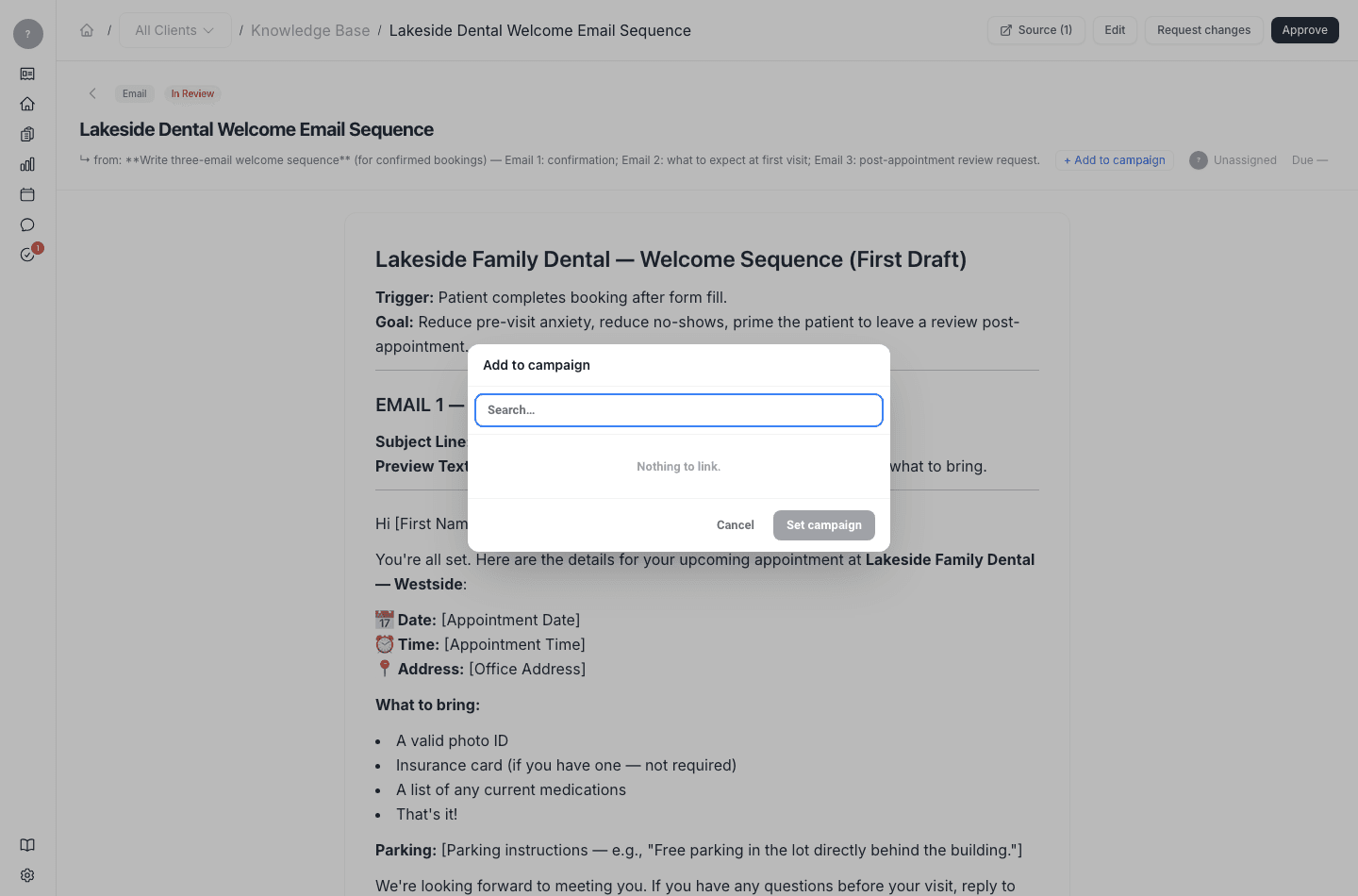 Add an approved deliverable to a campaign from the deliverable's actions