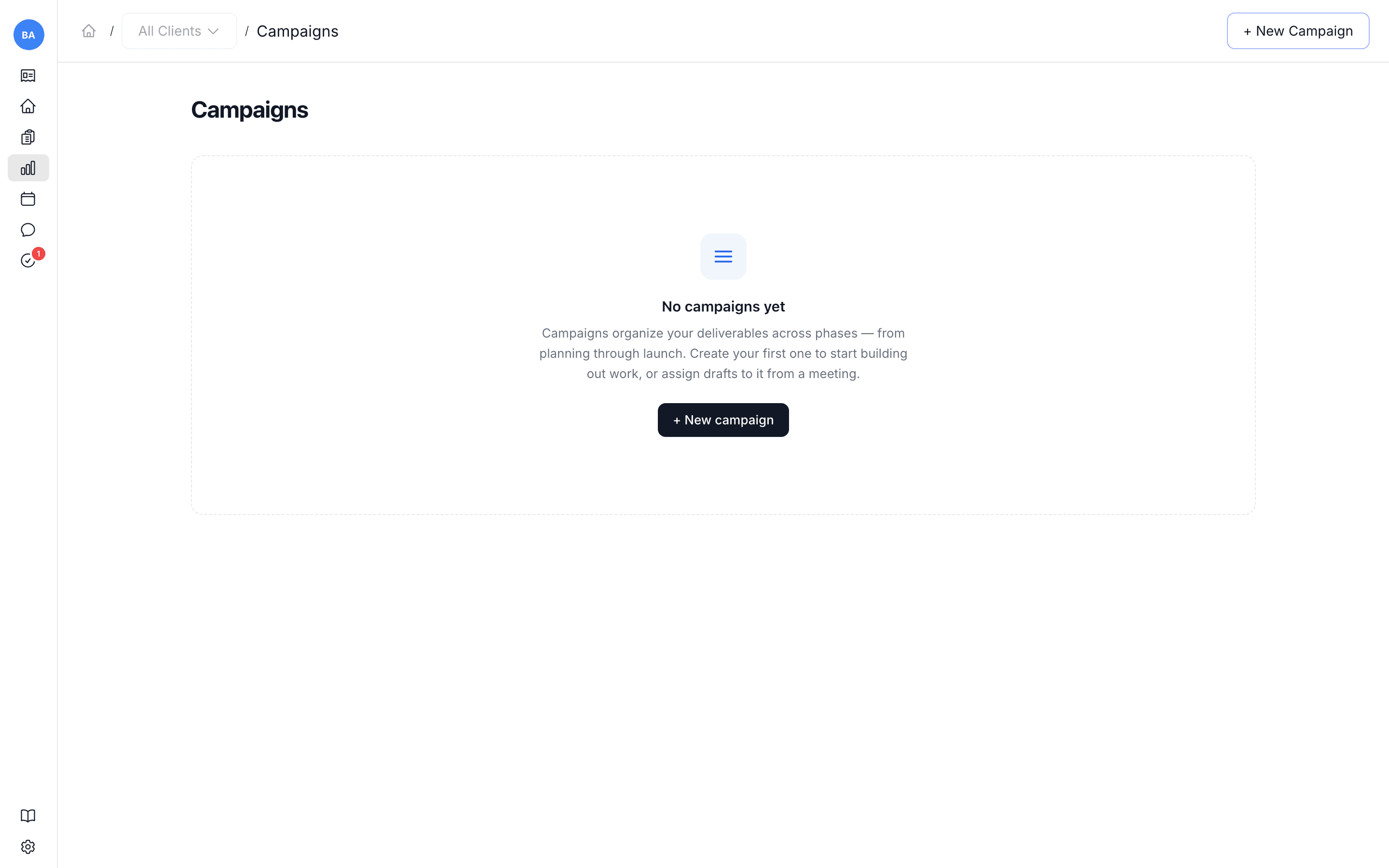 Campaigns — where a client's approved work is organized over time