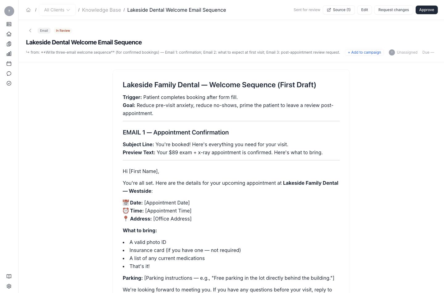 A deliverable sent for review, now awaiting a decision